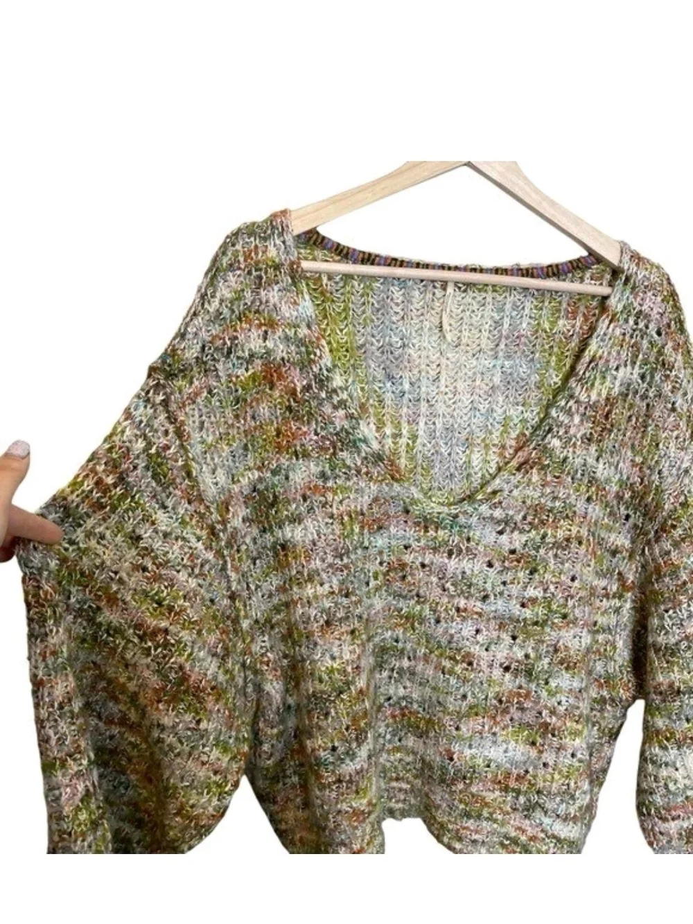 Free People Highland V Neck Oversized Sweater Size S Slouchy Chunky Space Knit